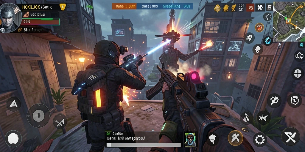 Screenshot HOKILUCK menampilkan aksi tembak-menembak yang intens.