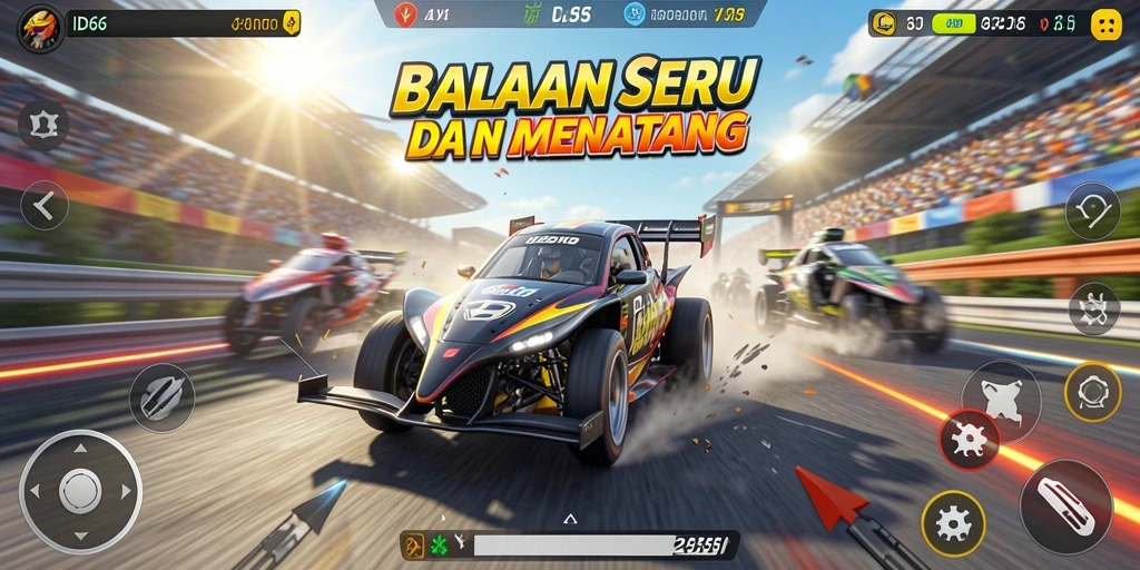 Gameplay balapan seru di ID66 dengan mobil cepat dan trek menantang.