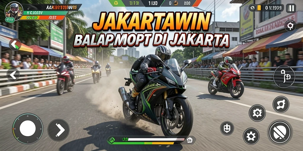 Tampilan gameplay seru balapan motor di Jakarta.