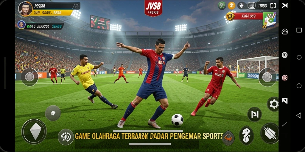 Screenshot utama JVS88 menampilkan aksi intens di lapangan olahraga.